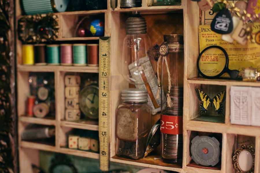 Shelf of Vintage Items
