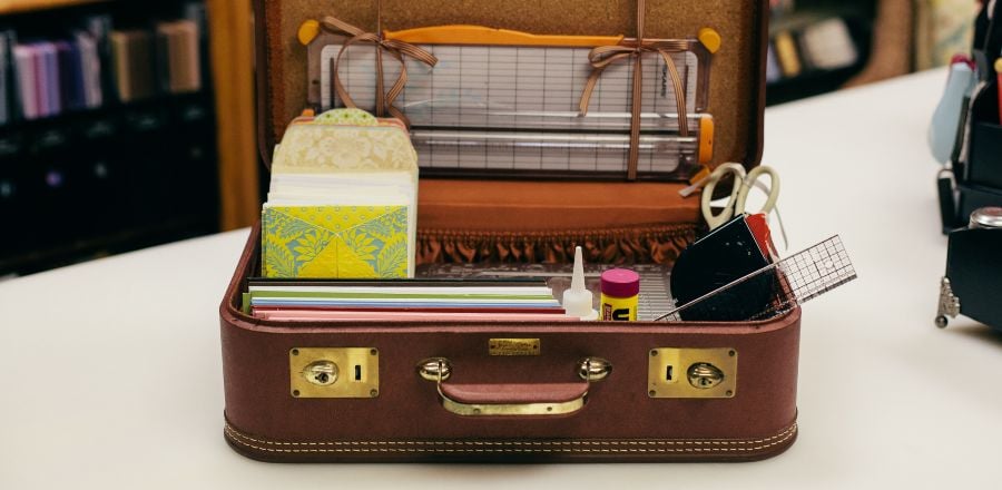 Vintage Suitcase with Scrapping Supplies