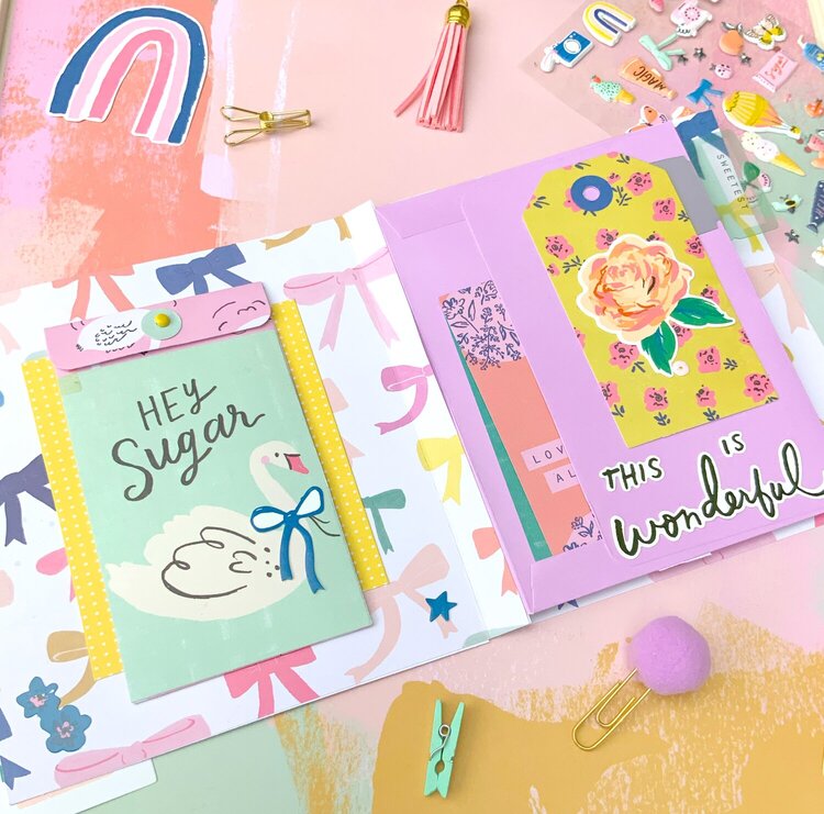 Fun flip book mini album with a2 envelope pockets