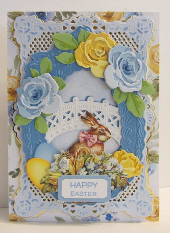 Sugar Egg Easter Card with Blue and Yellow Roses