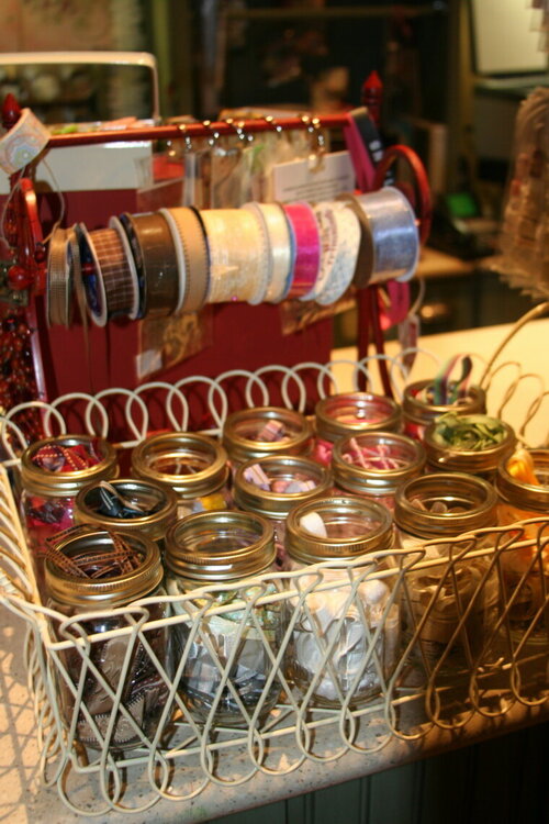 Ribbon Storage in Mason Jars and double Paper Towel Holder