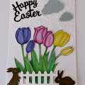 Watercolor Die Cut Tulips Happy Easter Embossed Card