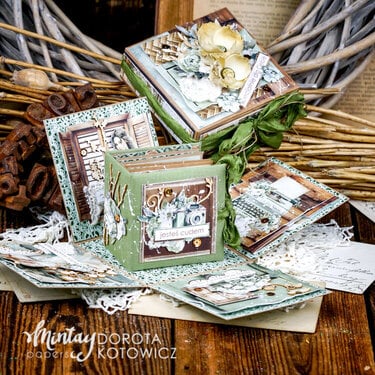 Exploding box with inspirational book inside with "Rustic charms" line by Dorota Kotowicz