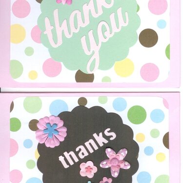 Thank You and Thanks Cards(2) pink w/ polka-dots