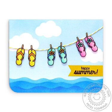 Sunny Studio Island Getaway Flip Flops Card by Mendi Yoshikawa