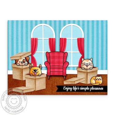 Sunny Studio Perfect Gift Boxes Cats &amp; Dogs Card by Mendi Yoshikawa