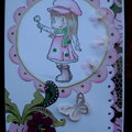 Little Girl With Flower Card - Pink & Green