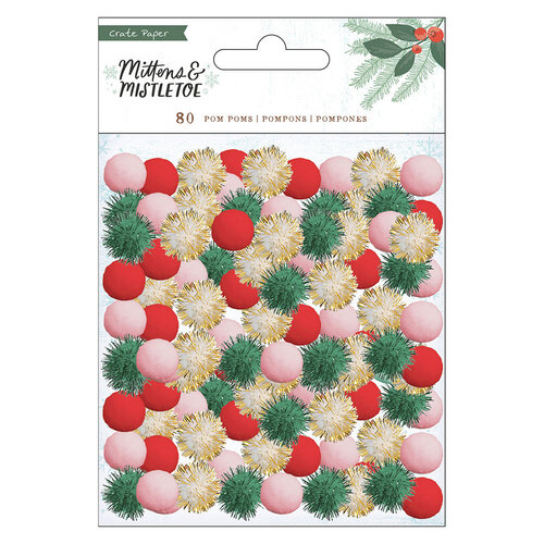 Crate Paper - Mittens and Mistletoe Collection - Christmas - Embellishments  - Mixed Pom Poms