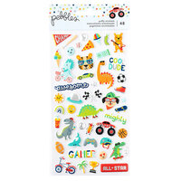Pebbles - Cool Boy Collection - Puffy Stickers - Icons - Silver Foil