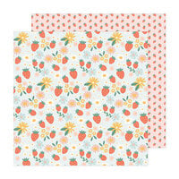 Pebbles - Sunny Bloom Collection - 12 x 12 Double Side Paper - Strawberry