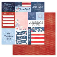 American Crafts - Flags And Frills Collection - 12 x 12 Double Sided Paper - America Tags