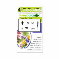 Art Impressions - Watercolor Collection - Clings - Repositionable Unmounted Rubber Stamps - Flower Set