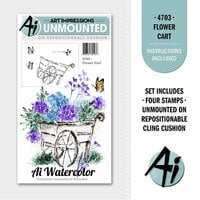Art Impressions - Watercolor Minis Collection - Unmounted Rubber Stamp Set - Flower Cart