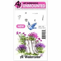 Art Impressions - Watercolor Collection - Clings - Repositionable Unmounted Rubber Stamps - Flower Set 02