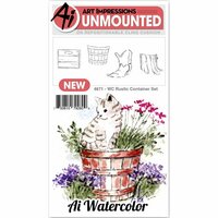 Art Impressions - Watercolor Collection - Unmounted Rubber Stamp Set - Rustic Container