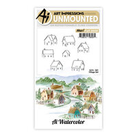 Art Impressions - Watercolor Collection - Clings - Repositionable Unmounted Rubber Stamps - Village