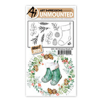 Art Impressions - Watercolor Collection - Clings - Repositionable Unmounted Rubber Stamps - Christmas Wreath