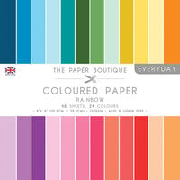 The Paper Boutique - Everyday Collection - 8 x 8 Coloured Paper Pack - Rainbow