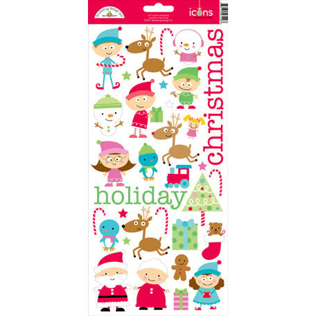 Doodlebug Design - Santa's Workshop Collection - Christmas - Sugar Coated Cardstock Stickers - Icons