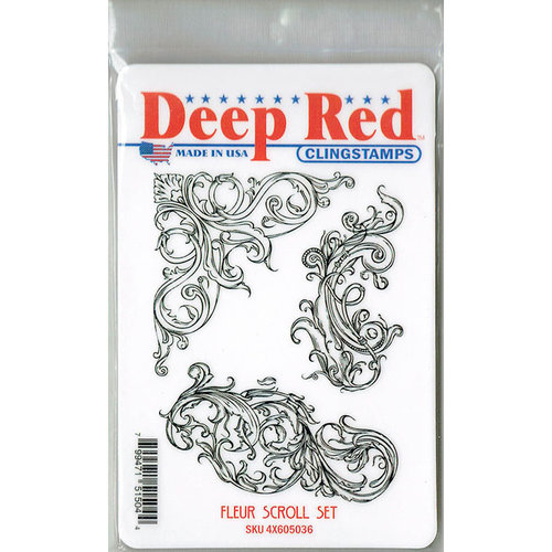 Deep Red Stamps - Cling Mounted Rubber Stamp - Fleur Scroll