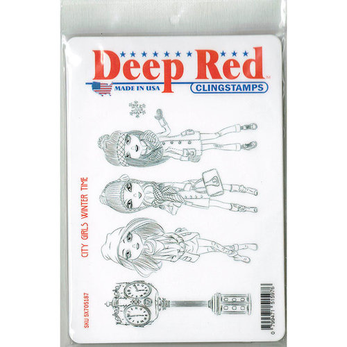 Deep Red Stamps - Cling Mounted Rubber Stamp - City Girls Winter Time