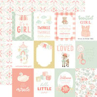 Echo Park - It's A Girl Collection - 12 x 12 Double Sided Paper - 3 x 4 Journaling Cards