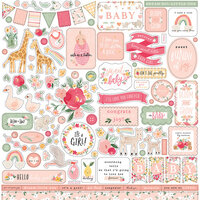 Echo Park - Welcome Baby Girl Collection - 12 x 12 Cardstock Stickers - Elements