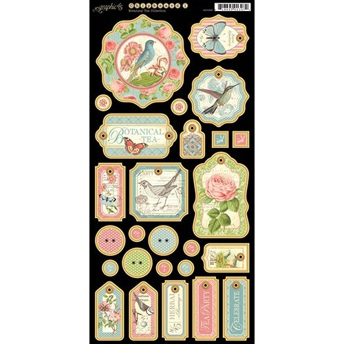 Graphic 45 - Botanical Tea Collection - Die Cut Chipboard Tags - One
