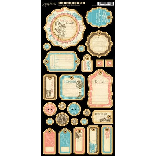 Graphic 45 - Come Away With Me Collection - Die Cut Chipboard Tags - Two