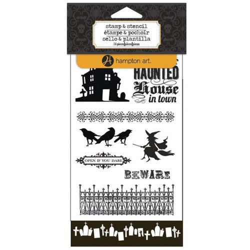 Hampton Art - Clear Acrylic Stamps and Stencil - Halloween - Haunted