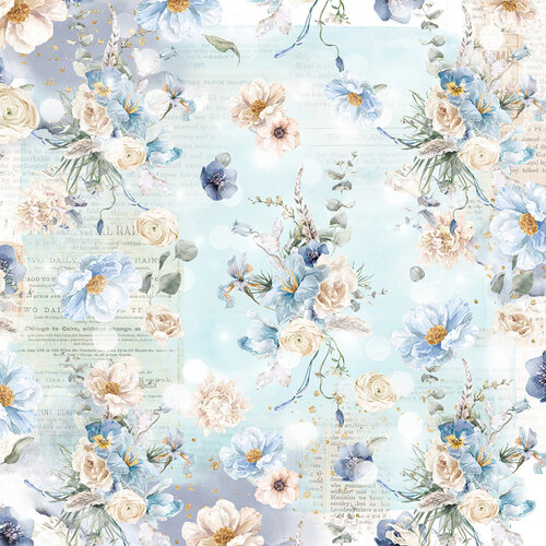 Asuka Studio - Dusty Blue Floral Collection - 12 x 12 Double Sided Paper -  Floral Medley