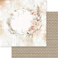 Asuka Studio - Dusty Blue Floral Collection - 12 x 12 Double Sided Paper - Natural Wreath