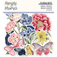 Simple Stories - Simple Vintage Indigo Garden Collection - Ephemera - Bits and Pieces - Floral