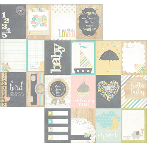 Simple Stories - Hello Baby Collection - 12 x 12 Double Sided Paper - 3 x 4 Journaling Card Elements