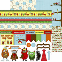 Nikki Sivils - You're A Hoot Collection - 12 x 12 Double Sided Paper - Hoot Border Strips and Cut Ups