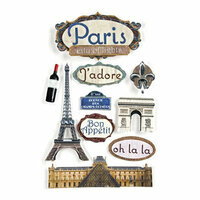 Paper House Productions - Paris Collection - 3 Dimensional Cardstock Stickers with Bling Foil and Glitter Accents - Paris