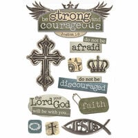 Paper House Productions - 3 Dimensional Cardstock Stickers with Foil and Glossy Accents - Strong and Courageous