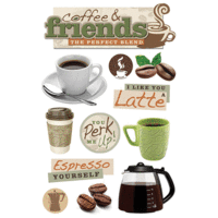 Paper House Productions - 3 Dimensional Cardstock Stickers with Glitter Glossy and Jewel Accents - Coffee Talk