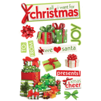 Paper House Productions - 3 Dimensional Cardstock Stickers with Glitter and Jewel Accents - All I Want For Christmas