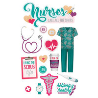 Paper House Productions - 3 Dimensional Layered Cardstock Stickers - Nurses with Glitter Accents