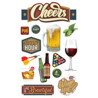 Paper House Productions - 3 Dimensional Layered Cardstock Stickers - Cheers II with Glitter and Foil Accents