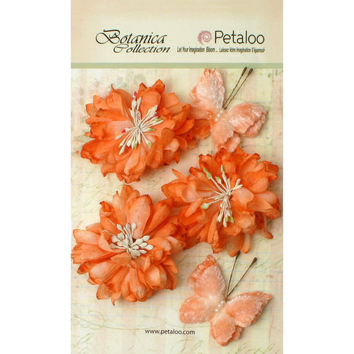 Petaloo - Botanica Collection - Floral Embellishments - Mums and Butterflies -Peach