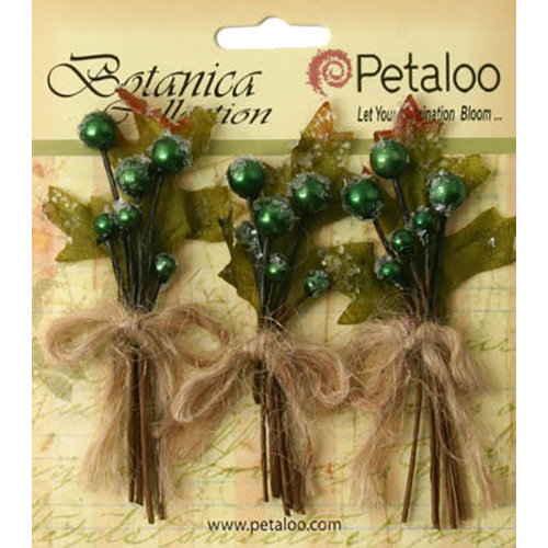 Petaloo - Botanica Collection - Floral Embellishments - Sugared Berry Clusters - Green
