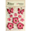 Petaloo - Textured Elements Collection - Floral Embellishments - Burlap Blossoms and Butterflies - Fuchsia