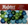 Petaloo - Mulberry Street Collection - Handmade Paper Flowers - Mini Delphiniums - Light Blue Dark Blue Green and Chartreuse