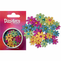 Petaloo - Dazzlers Collection - Small Glittered Florettes - Fuschia Blue Green and Yellow