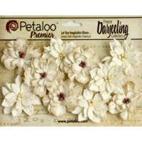 Petaloo - Darjeeling Collection - Floral Embellishments - Dahlias - Teastained Cream