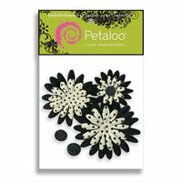 Petaloo - Pink Poodle Collection - Flowers - Double Delight Peel and Stick - 3 Flowers - White With Black Dots