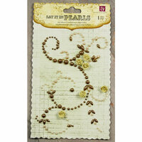 Prima - Say It In Pearls Collection - Self Adhesive Jewel Art - Bling - Swirl Corner with Roses - Brown