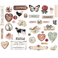 Prima - Farm Sweet Farm Collection - Chipboard Stickers With Foil Accents